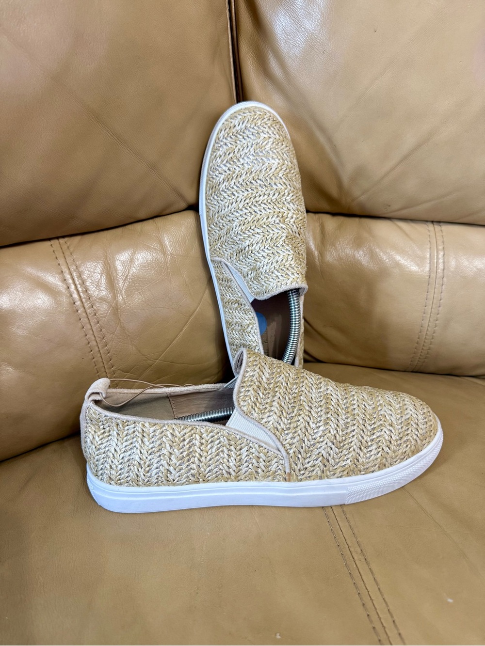 Nicole Miller Beige Woven Slip-On Sneakers
